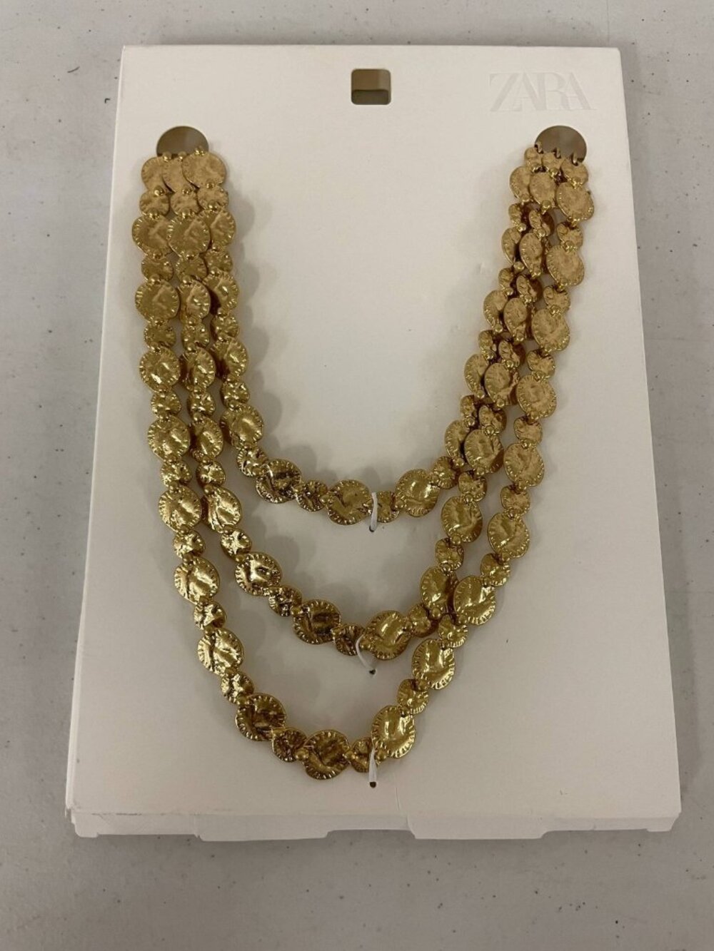 Zara Gold Tone Multi-Strand Coin Necklace Layered Statement Chain New